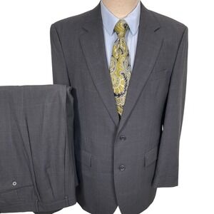 Jos A Bank Suit Mens 41L 34W 32L Charcoal Blue Glen Plaid Timeless Neutral Wool